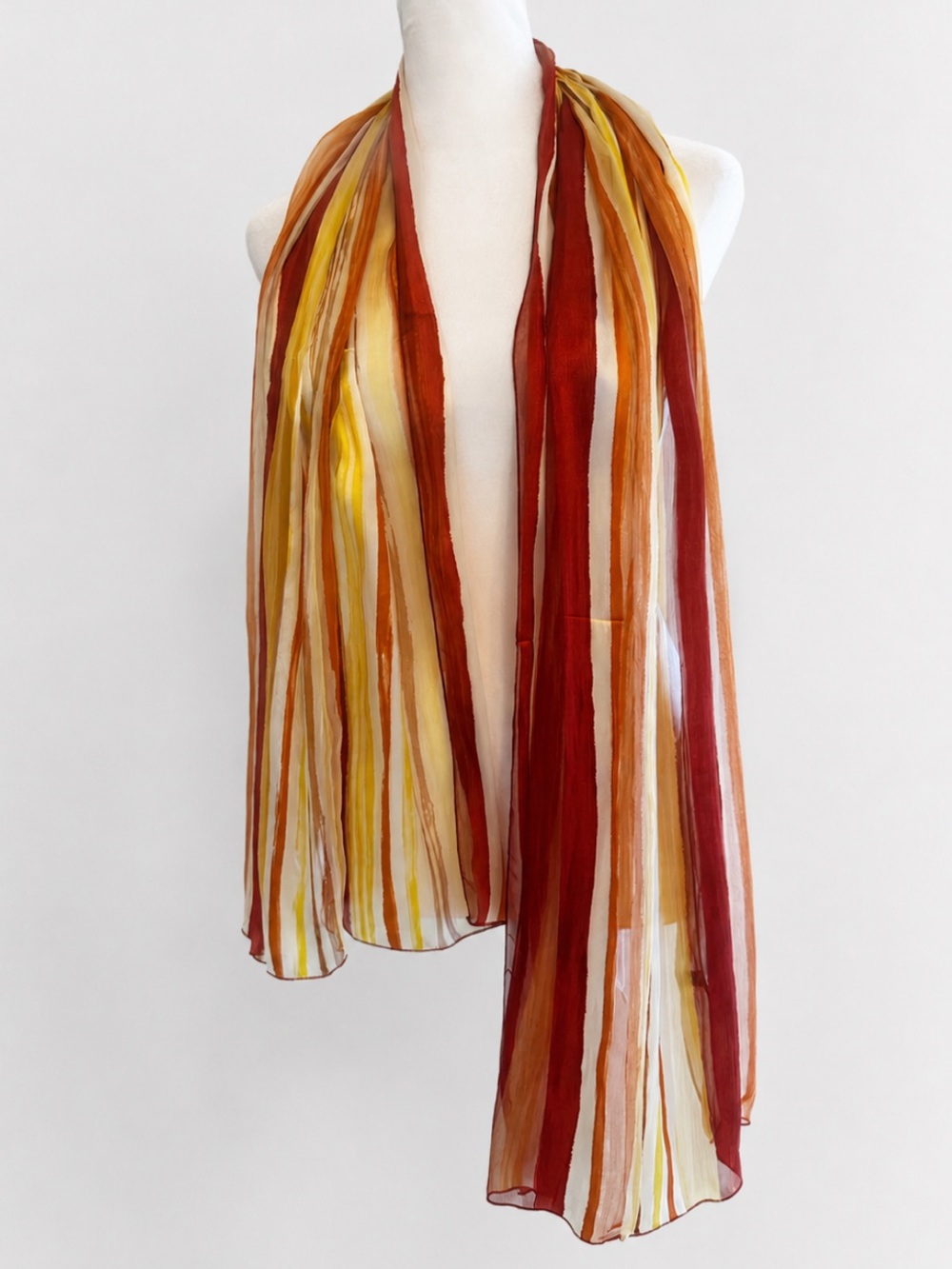 Vintage Paris France Silk Scarf Stripes Red Orange Gold 22x62 Long